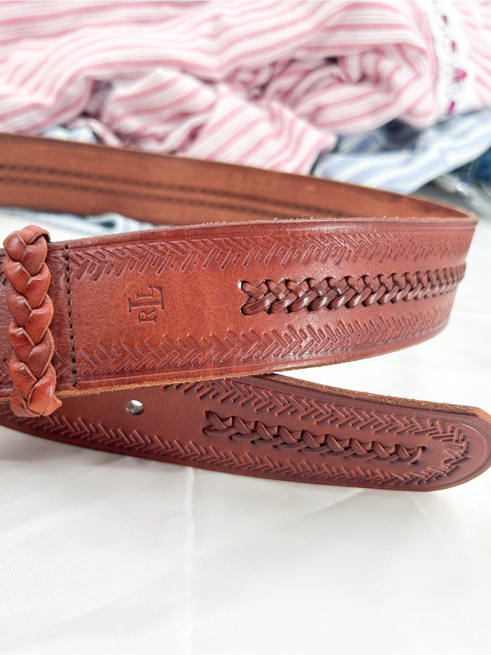 Vintage Ralph Lauren Belt Tooled Leather Western Braided Embossed Small - Picture 9 of 13